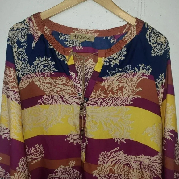 Democracy 1X Tunic Top Boho Hippie Multicolored Southwestern Festive NEW - Picture 2 of 7